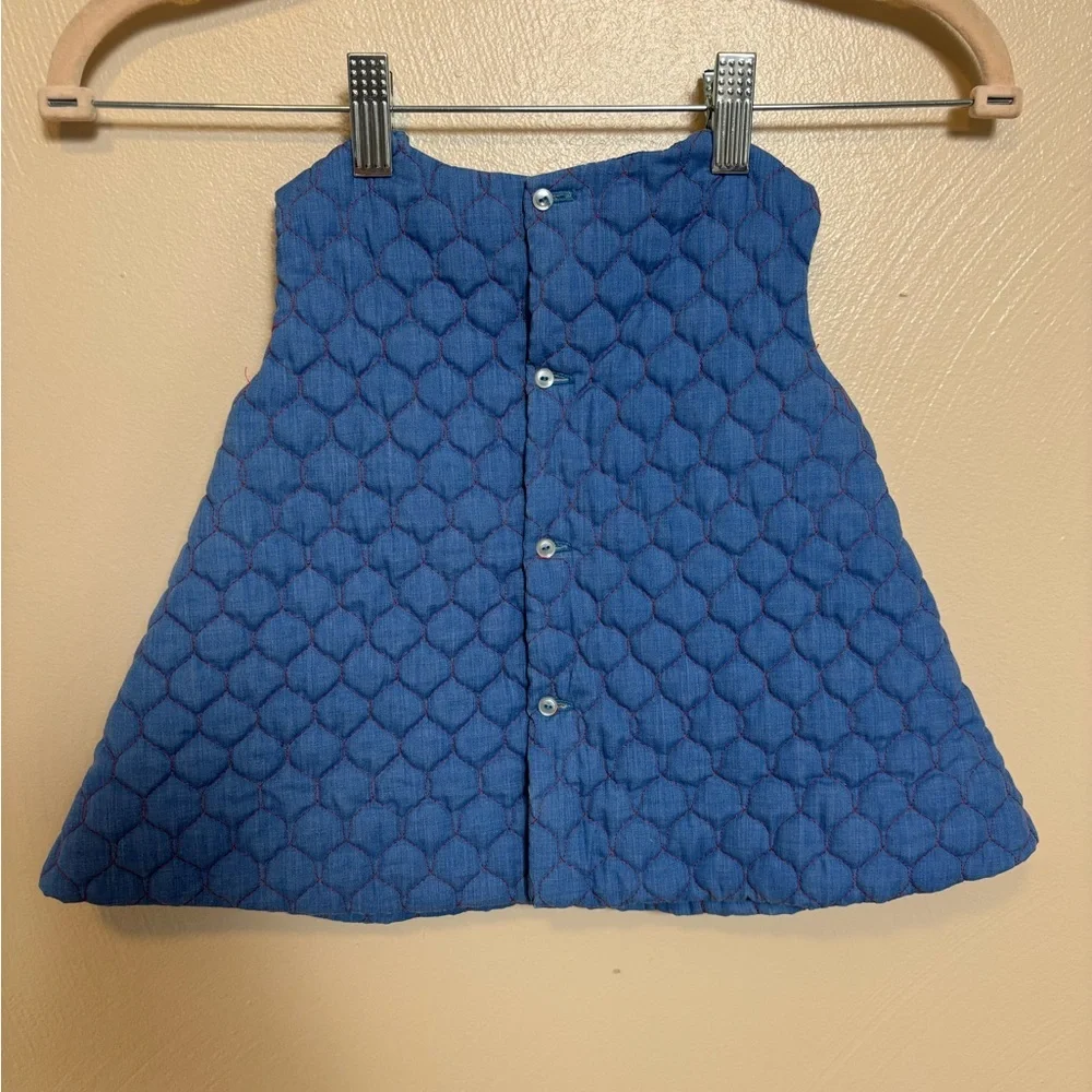 Quilted Baby Girl Dress Vintage Applique Sleeveless Blue‎ Red Size Unknown